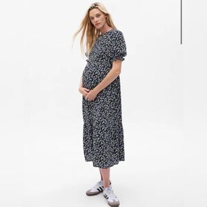 Gap maternity puff sleeve midi dress - black floral